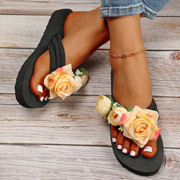 Елегантни плажни дамски чехли на цветя Летни външни дебели долнища Удобни джапанки Плажни обувки Баня Домашни пързалки Обувки