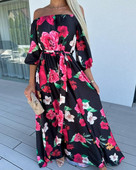 Rochie imprimată pe o linie, stil resort de plajă, 2023, nou vândut la modă, cu jumătate de mânecă pentru femei, cu o formă lejeră