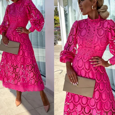 Tavaszi új francia csipke ruha nőknek Elegáns állógallér ingázás egyszínű, hosszú ujjú ruhák nyári brit stílusú szoknyák