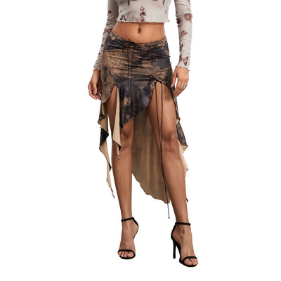 Naiste lapitehnikas seelik Moodne täiskasvanutele mõeldud ühevärviline Ebaregulaarne pitsäärne nööriga plisseeritud ristsidemega seelikud