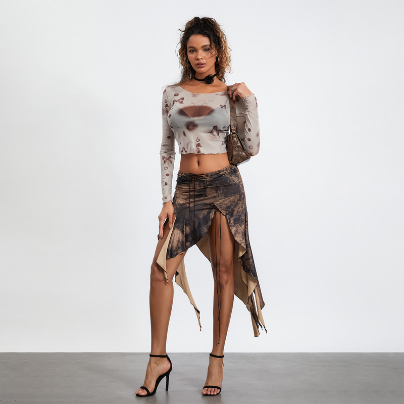 Naiste lapitehnikas seelik Moodne täiskasvanutele mõeldud ühevärviline Ebaregulaarne pitsäärne nööriga plisseeritud ristsidemega seelikud