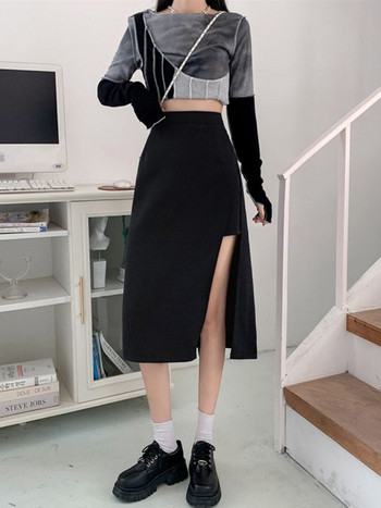 Поли Дамски XS-5XL Свободно време Дизайн със странична цепка Опростени Универсални Асиметрични Есенни Фалдас Корейски стил Миди Дамски Имперски Модни