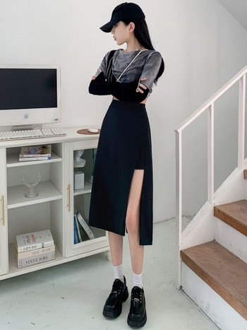 Поли Дамски XS-5XL Свободно време Дизайн със странична цепка Опростени Универсални Асиметрични Есенни Фалдас Корейски стил Миди Дамски Имперски Модни