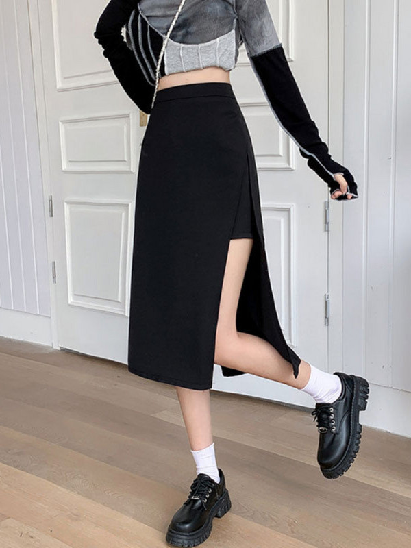 Γυναικείες φούστες XS-5XL Leisure Σχεδίαση με πλάγια σχισμή Απλή, ασύμμετρη, ασύμμετρη, φθινοπωρινή Faldas Κορεάτικου στυλ Midi Ladies Empire Trendy