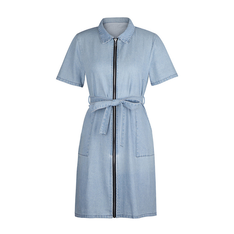 Suures suuruses kunsttõmblukuga teksakleit naiste vabaaja lühikeste varrukatega teksariidest naiste kleit, naiste vabaaja kleit, elegantne ja ilus