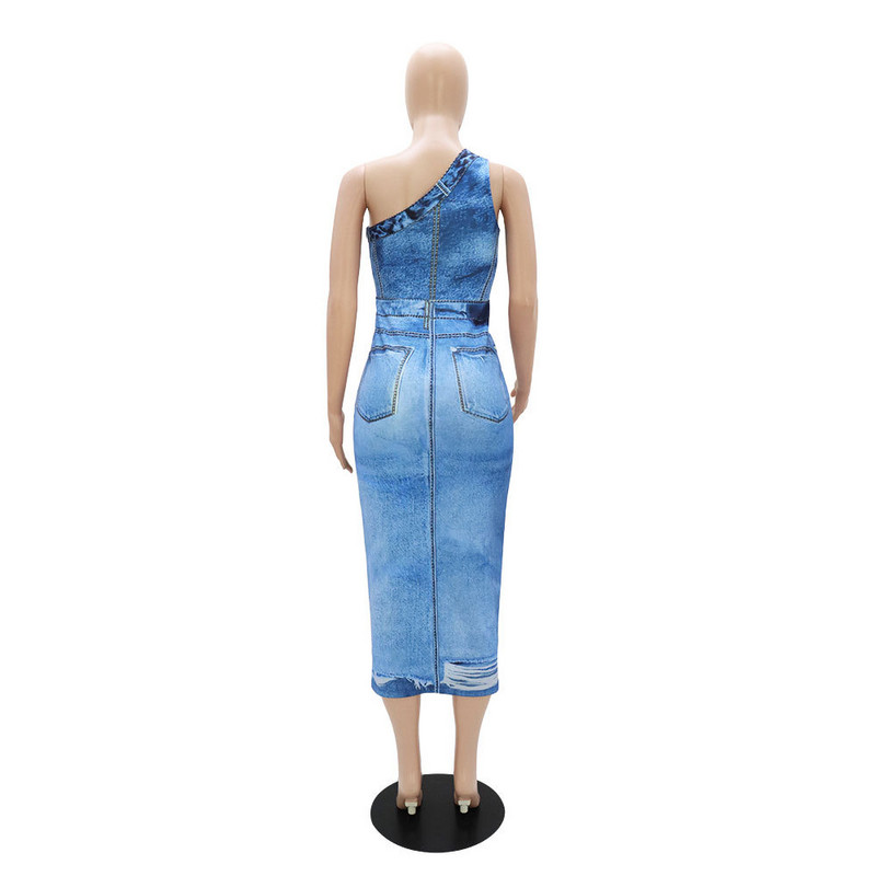 NOT denim rochie de stradă la modă pentru femei, haină cu guler diagonal pentru fete, rochii subțiri, cu șold, rochii midi creion pentru femei