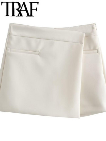 TRAF Асиметрична дамска модна пола Къси панталони с висока талия Ежедневни тънки с джобове Шорти 2024 Y2k
