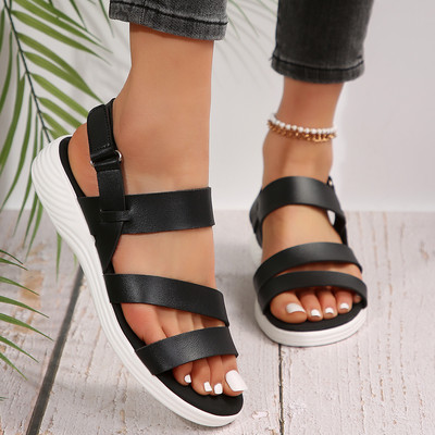 Naiste suvised ühevärvilised lihtsad retro pahkluu rihm, ümmargune pea, lameda põhjaga pluss suuruses Rooma kingad, mugavad naistele