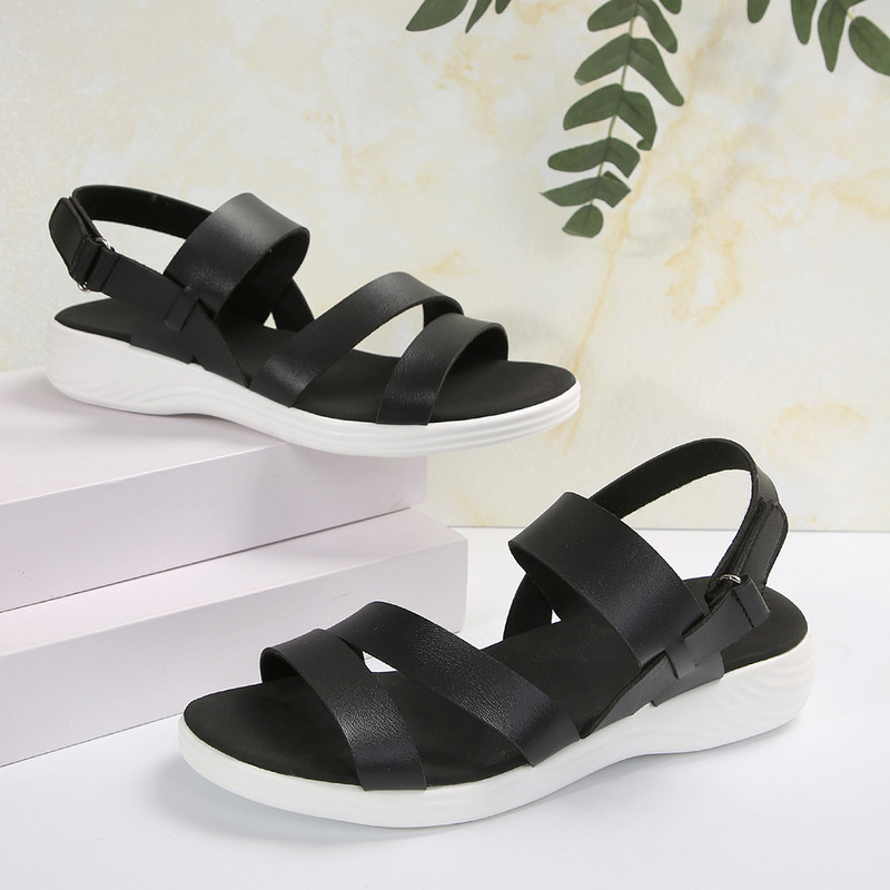 Naiste suvised ühevärvilised lihtsad retro pahkluu rihm, ümmargune pea, lameda põhjaga pluss suuruses Rooma kingad, mugavad naistele