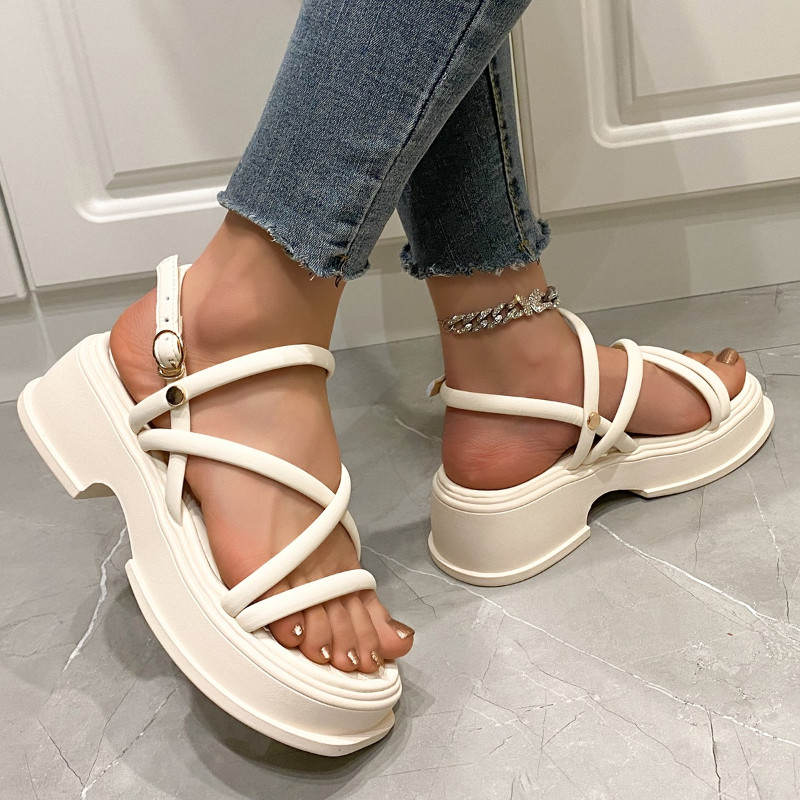 Sandale de vară pentru femei, cu platformă, cu curele încrucișate, pantofi gladiator pentru femei, cu fundul gros, cu toc cu pană, pentru femei