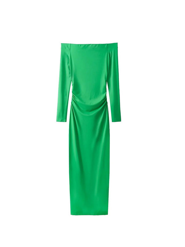 ZaZevity TRAF Off Shoulder Μακριά Φορέματα Γυναικεία Πράσινο Πλισέ Μίντι Φόρεμα Γυναικείο Βραδινά Φόρεμα Γυναικείο Bodycon