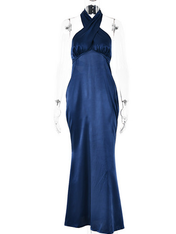 Articat Елегантна макси рокля без гръб с връзки за жени Сатенена прилепнала женска Vesidos Елегантна парти клубна вечерна рокля 2024 Пролет