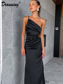 Drauuuing bočno podijeljene haljine do gležnja Ženske uske haljine bez rukava s otvorenim ramenima, bez leđa, seksi ženske svečane haljine s ukošenim ovratnikom