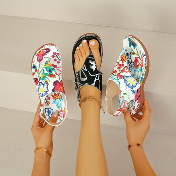 2024 Нови модни дамски сандали с летен принт Ежедневни обувки с пръсти с катарама и щипка за жени Сандали на танкетка с платформа Sandalias De Mujer