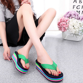 Модни чехли Дамски сандали на платформа Сандали с високи токчета Летни дамски обувки Плажни джапанки Цветни пързалки 2023 г. Дамски чехли