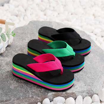 Модни чехли Дамски сандали на платформа Сандали с високи токчета Летни дамски обувки Плажни джапанки Цветни пързалки 2023 г. Дамски чехли
