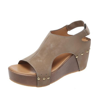 Bež sandale na petu Velike modne ženske cipele 2023. Espadrile s platformom Klompe s otvorenim prstima na klinu Crne velike luksuzne visoke Peep S