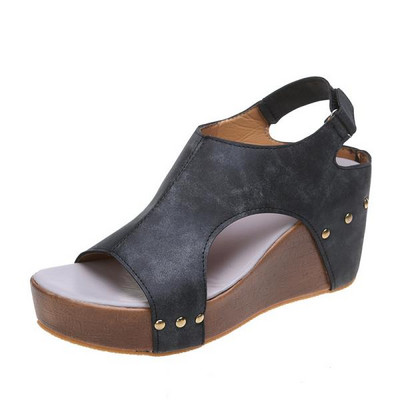 Bež sandale na petu Velike modne ženske cipele 2023. Espadrile s platformom Klompe s otvorenim prstima na klinu Crne velike luksuzne visoke Peep S