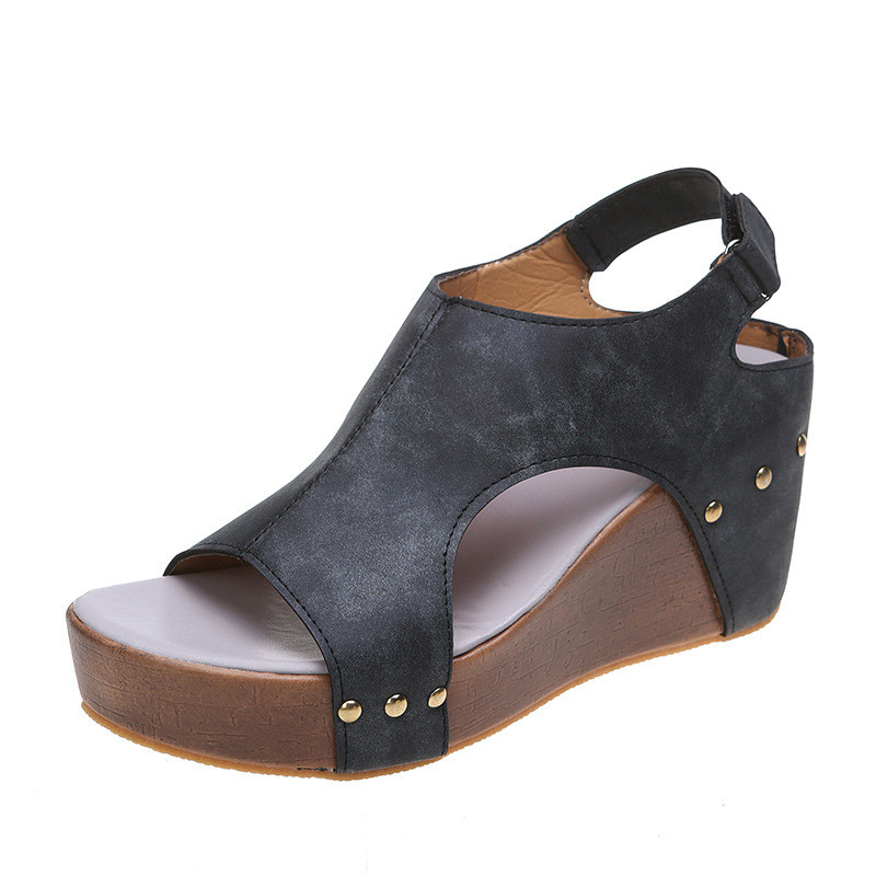 Bež sandale na petu Velike modne ženske cipele 2023. Espadrile s platformom Klompe s otvorenim prstima na klinu Crne velike luksuzne visoke Peep S