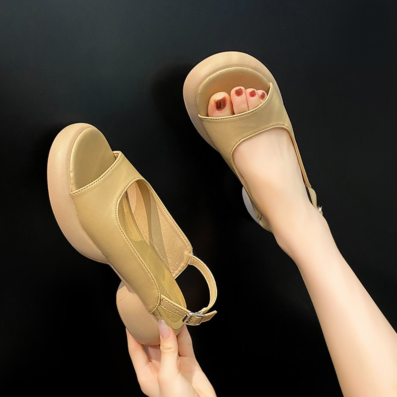 Μαύρα σανδάλια πλατφόρμας 2023 Καλοκαιρινό All-Match Med κοστούμι Γυναικεία μπεζ γυναικεία παπούτσια μπλοκ γόβες τσόκαρα Wedge open toe Espadrilles Me