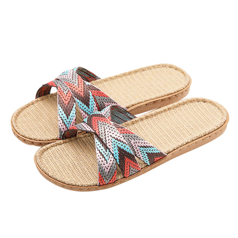 Naiste linased sussid suvised uusimad segatud värvid Rist rihm lame mood majapidamissandaalid põrand vann rannasussid libisemiskindlad