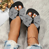 Καλοκαιρινό γυναικείο ριγέ φιόγκο Σαγιονάρες Παντόφλες παραλίας Σανδάλια Μόδα Flat ανοιχτές παντόφλες Casual μπάνιου Παντόφλες παραλίας Zapatos