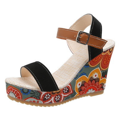 Clumpák Sarokkal Fekete Platform Szandál Muffin cipő 2023 Nyári Csatos Szíj Med Öltöny Női Bézs Női Ék Női Cipők T