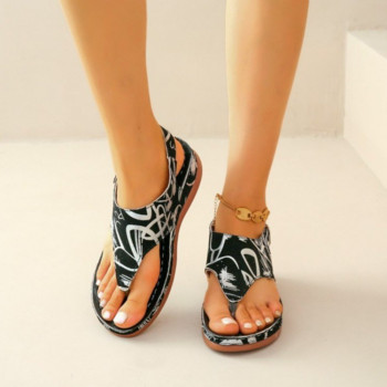 2023 Дамски сандали BLACK Printings Мек римски сандал Дамски противоплъзгащи удобни плоски летни ежедневни обувки на платформа Дамски обувки
