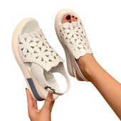 Női szandálok Platform Wedge Heel szandálok Bőr szandálok Peep Toe Wedges Nyári papucsok Sandalias Mujer Elegáns nyári cipők