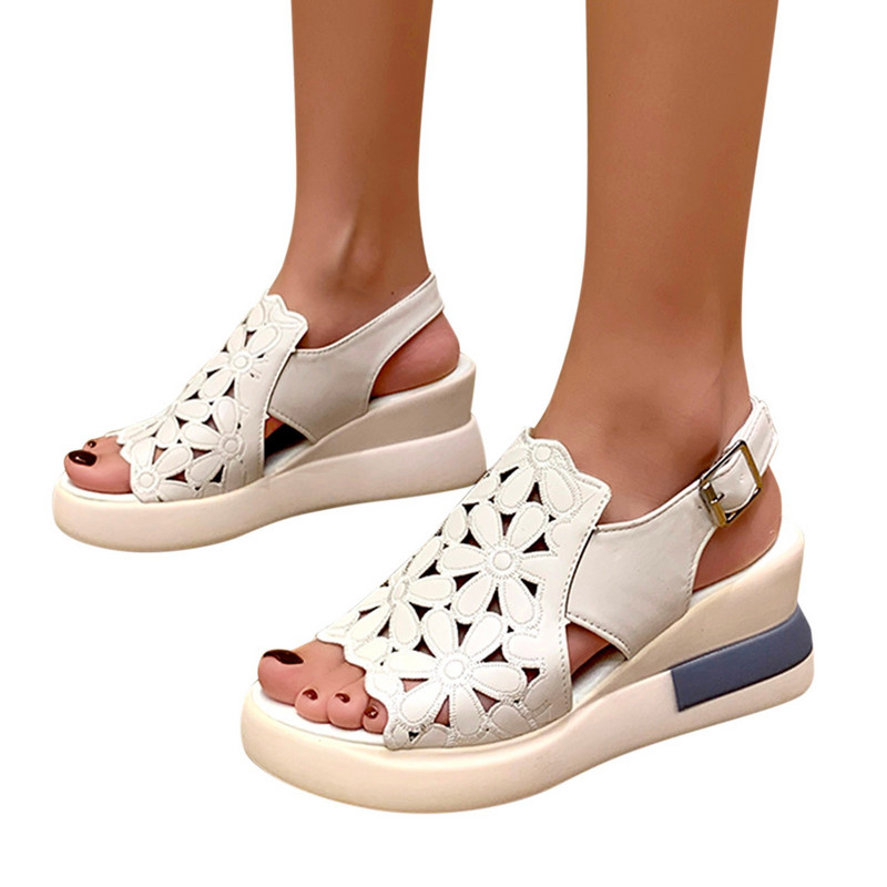 Női szandálok Platform Wedge Heel szandálok Bőr szandálok Peep Toe Wedges Nyári papucsok Sandalias Mujer Elegáns nyári cipők