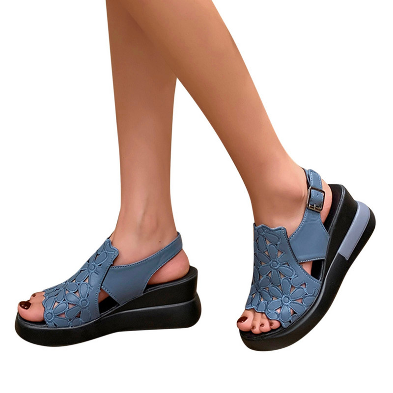 Női szandálok Platform Wedge Heel szandálok Bőr szandálok Peep Toe Wedges Nyári papucsok Sandalias Mujer Elegáns nyári cipők