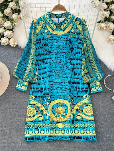 Pavasara un vasaras modes baroka stila kleita sievietēm ar šifona raibumu, garām piedurknēm, krāsainiem blokiem ballītei, maza, brīva līnija