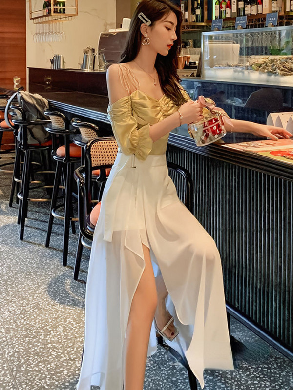 Asümmeetrilised naiste seelikud, temperament, läbipaistev Midi, seksikas, universaalne Empire Basic, külgpiluga korea stiilis naiste suvised Faldad