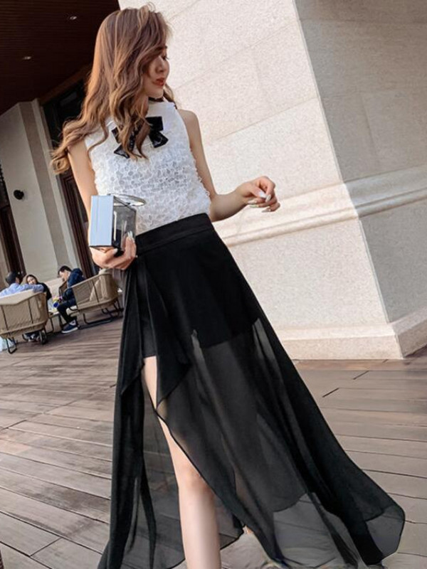 Asümmeetrilised naiste seelikud, temperament, läbipaistev Midi, seksikas, universaalne Empire Basic, külgpiluga korea stiilis naiste suvised Faldad