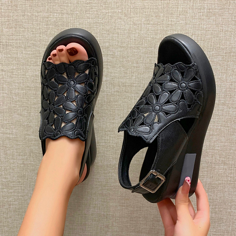 Παπούτσια Γυναικεία Σανδάλια Γυναικεία Καλοκαιρινή Πλατφόρμα Wedge Heel Σανδάλια Άνετα Δερμάτινα Σανδάλια Toe Rose Flat σανδάλια για γυναίκες