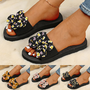 Летни чехли за жени Дамски бохемски лък Декорация на цветя Сандали с отворени пръсти Плажни чехли Ежедневни обувки zapatos mujer