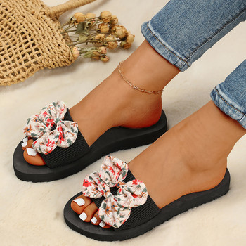 Летни чехли за жени Дамски бохемски лък Декорация на цветя Сандали с отворени пръсти Плажни чехли Ежедневни обувки zapatos mujer