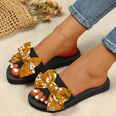 Nyári papucs nőknek női bohém masni virágok dekorációs szandálok nyitott orrú strandpapucsok alkalmi cipők zapatos mujer