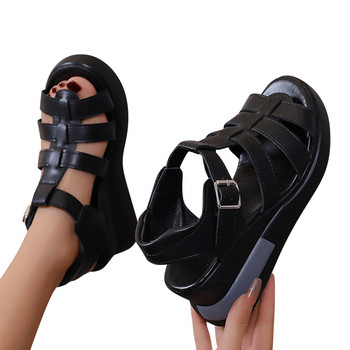 Дамски летни сандали на танкетка с платформа Кожени сандали с отворени пръсти на танкетка Летни чехли Sandalias Mujer Елегантни летни обувки