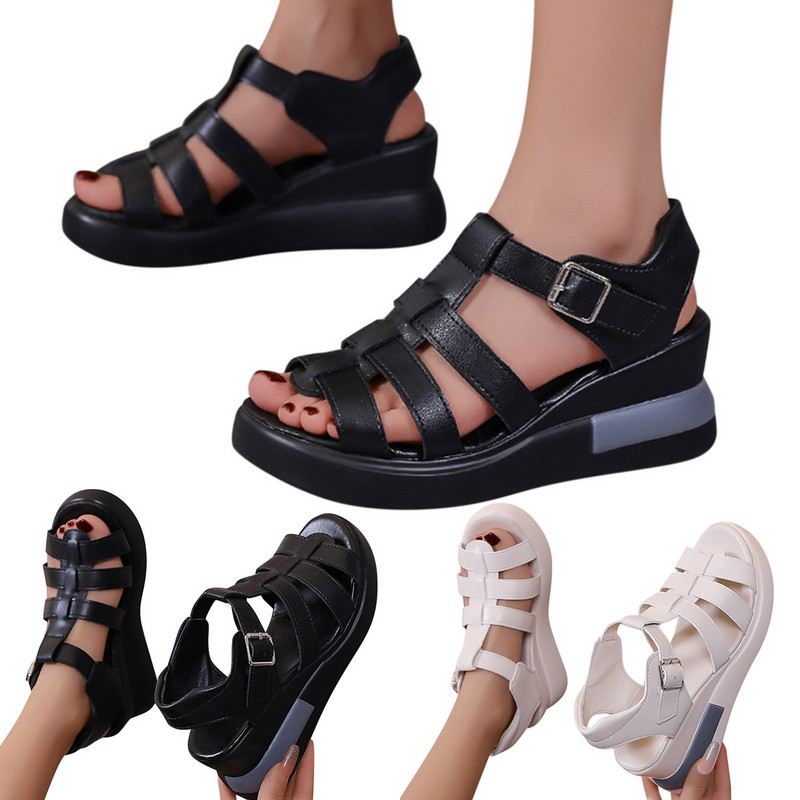 Naiste suveplatvorm kiilukontsaga sandaalid nahast sandaalid Peep Toe Wedges suvesussid Sandalias Mujer elegantsed suvekingad