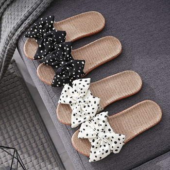 Летни ленени чехли с панделка Дамски японски сладки вълнообразни домашни обувки Нехлъзгащи се дамски ленени чехли