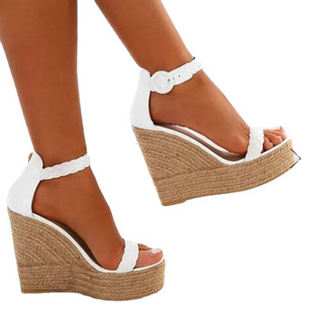 Дамски летни секси сандали на танкетка Платформа Дамски обувки на висок ток Дамски модни дамски обувки с отворени пръсти със сламена катарама Ежедневни дамски обувки 2023