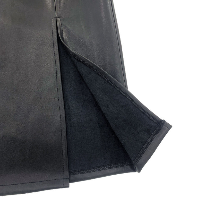 Temperament moodne must PU-nahast kõrge vöökohaga seelik Naiste seksikas vabaaja kõrge vöökohaga elegantne kontorimood soliidsed lõhestatud seelikud