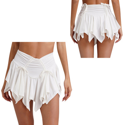 Καυτές γυναικείες γοτθικές πανκ χαμηλομέσες φούστα με δέσιμο με κορδόνι ακανόνιστο στρίφωμα πλισέ μονόχρωμες φούστες με σλιπ ασφαλείας