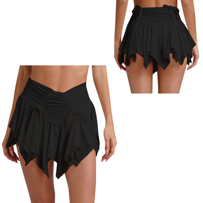 Καυτές γυναικείες γοτθικές πανκ χαμηλομέσες φούστα με δέσιμο με κορδόνι ακανόνιστο στρίφωμα πλισέ μονόχρωμες φούστες με σλιπ ασφαλείας