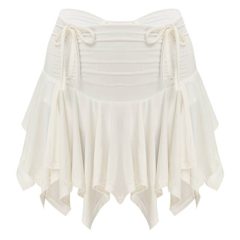 Καυτές γυναικείες γοτθικές πανκ χαμηλομέσες φούστα με δέσιμο με κορδόνι ακανόνιστο στρίφωμα πλισέ μονόχρωμες φούστες με σλιπ ασφαλείας