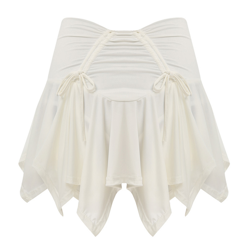 Καυτές γυναικείες γοτθικές πανκ χαμηλομέσες φούστα με δέσιμο με κορδόνι ακανόνιστο στρίφωμα πλισέ μονόχρωμες φούστες με σλιπ ασφαλείας