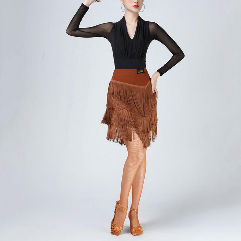 Kratka suknja s resama, elegantna suknja s resicama visokog struka za žene, jednobojna odjeća za profesionalne plesne nastupe