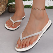 Ljetne ženske papuče Ravne cipele Sandale s kristalnom kopčom za prste Casaul Udobne cipele Nove japanke za plažu na remen 2024. Tobogani za hodanje Žene