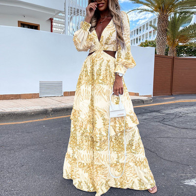 Seksikas lillemustriga kleit naistele V kaelusega küljelõhikuga Elegantne pikk kleit Kevadel avar Elegantne Boho pidulik rannakleit Vestidos Y2K